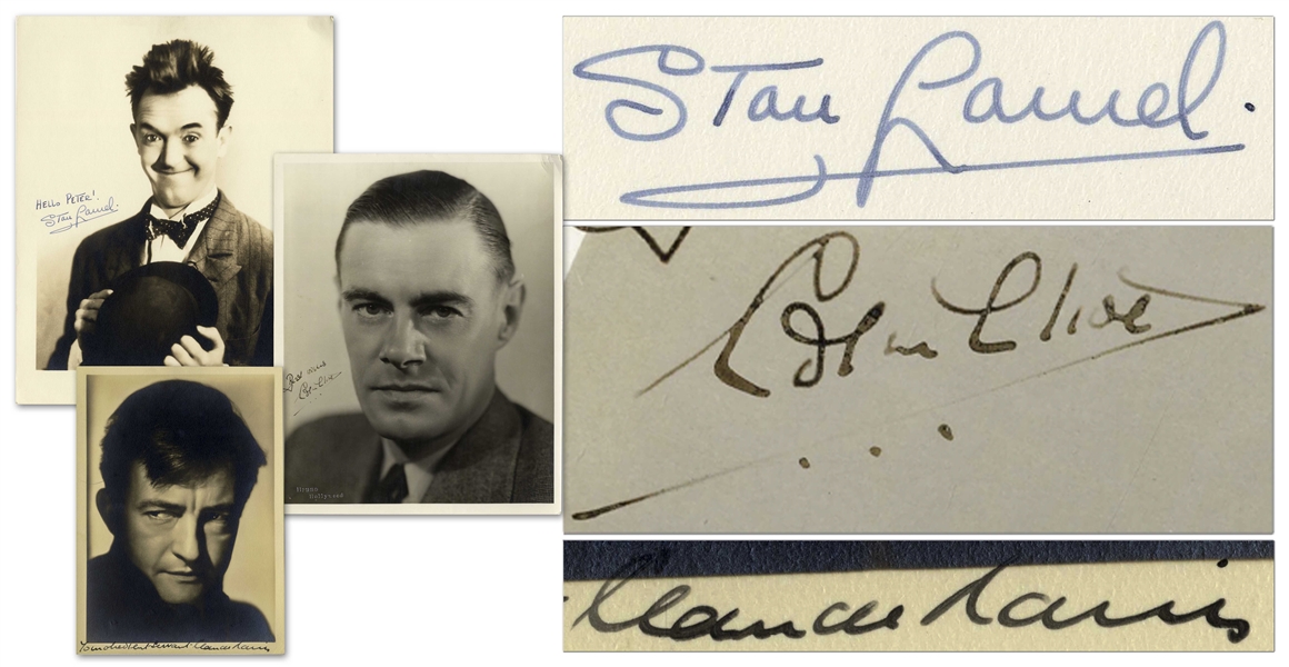 Stan Laurel, Claude Rains and Colin Clive Signed Photos -- Laurel & Clive Photos Measure 8'' x 10''